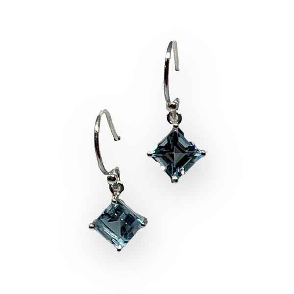 Faceted Square Blue Topaz Sterling Silver Earrings