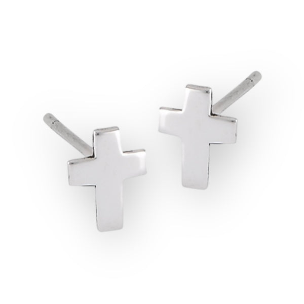 Sterling Silver Flat Cross Earrings