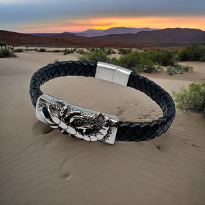 Stainless Steel Leather Braid Scorpion Bracelet