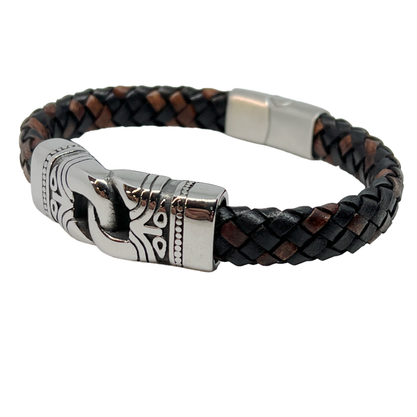Stainless Steel Leather Braid Bond Bracelet