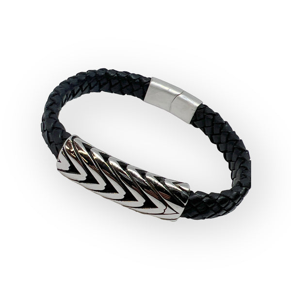 Stainless Steel Leather Braid Motion Bracelet
