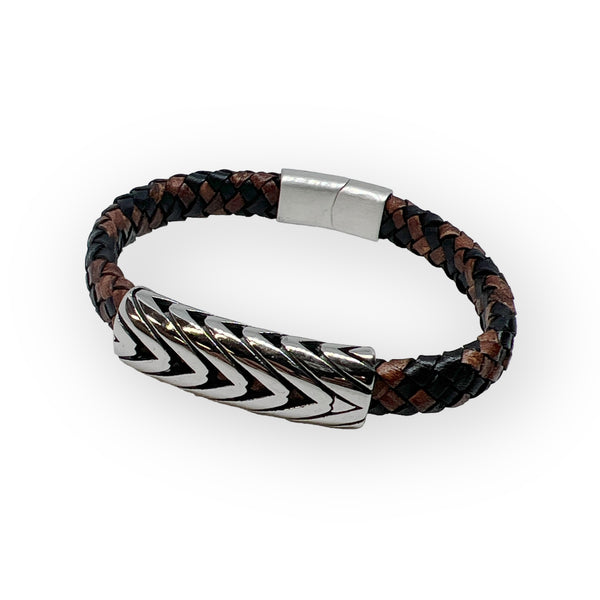 Stainless Steel Leather Braid Motion Bracelet