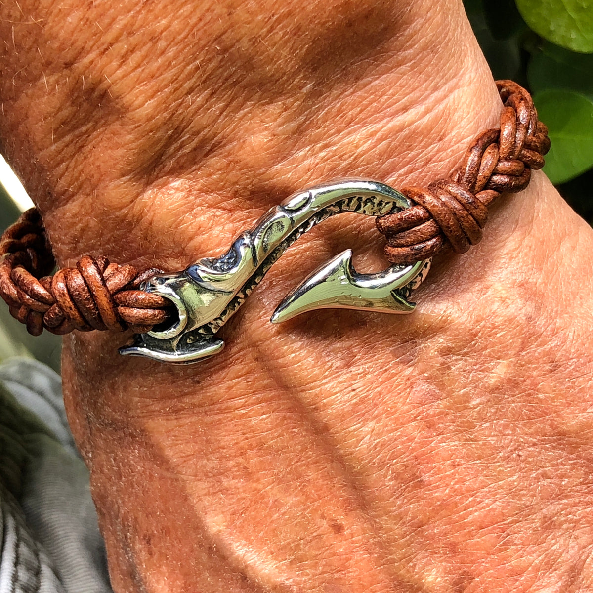 Leather & Sterling Silver Fish Hook Bracelet