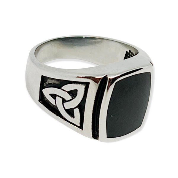 Black Signet Celtic Knot Stainless Steel Ring