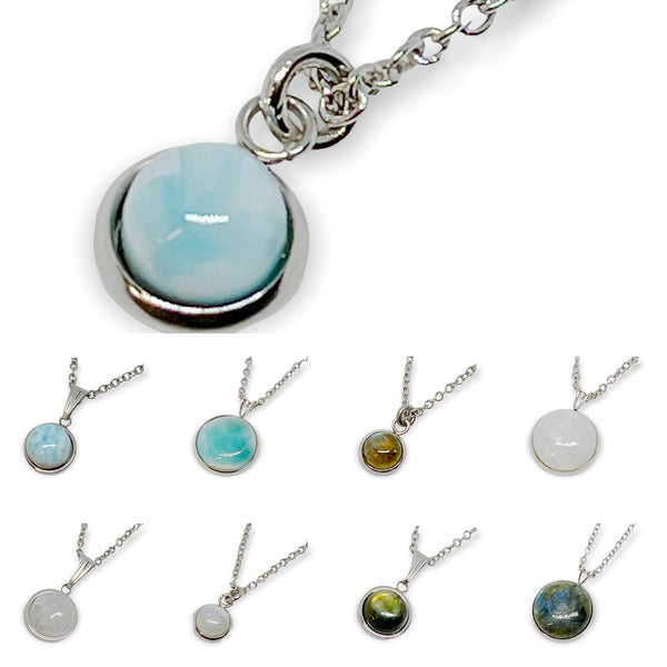 Simple Natural Design Round Gemstone Pendant Necklace