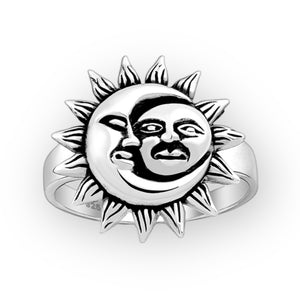 Celestial Sun And Moon Sterling Silver Ring