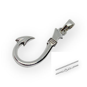 Gone Fishing Sterling Silver Fishhook Pendant Necklace