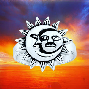 Celestial Sun And Moon Sterling Silver Ring