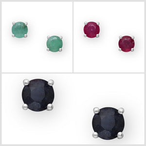 Hand Cut Gemstone Sterling Silver Earring Studs