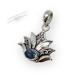 Lotus Blossom Sterling Silver Opal Pendant Necklace