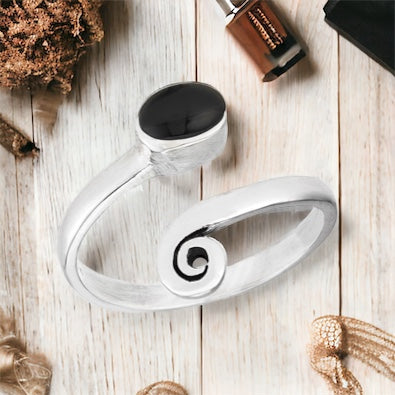 Adjustable Black Onyx Sterling Silver Ring