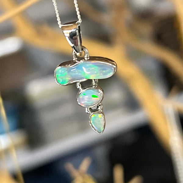 Abstract Ethiopian Opal Sterling Silver Pendant Necklace
