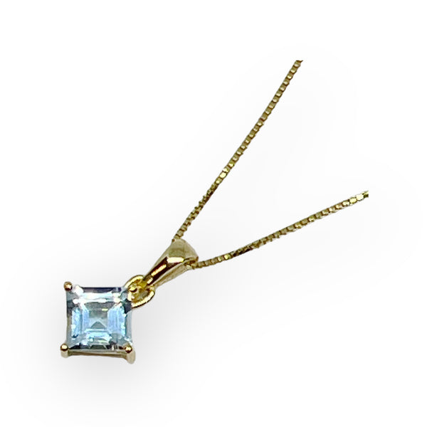 Faceted Blue Topaz Gold Vermeil Pendant With Gold Fill Necklace