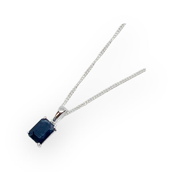 Faceted Sapphire Sterling Silver Pendant Necklace