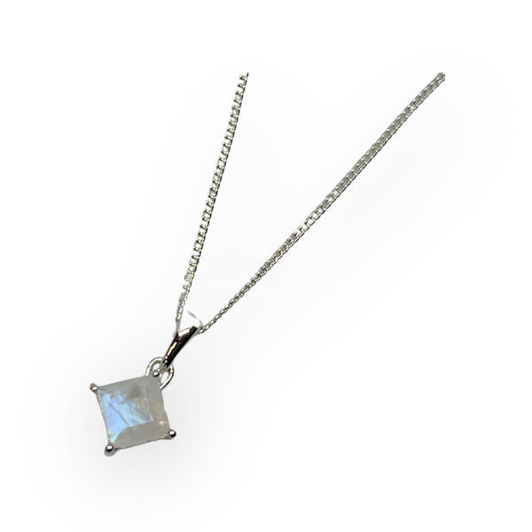 Faceted Rainbow Moonstone Sterling Silver Pendant Necklace