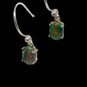 Faceted Oval Australian Black Opal Sterling Silver Earrings
