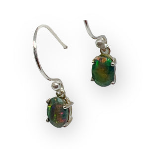 Faceted Oval Australian Black Opal Sterling Silver Earrings