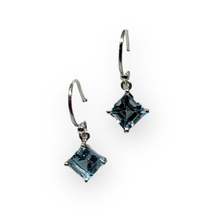 Faceted Square Blue Topaz Sterling Silver Earrings