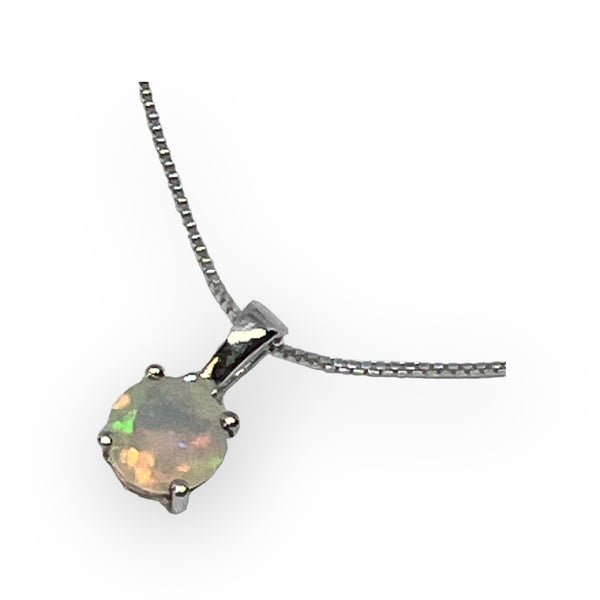 Round Faceted Ethiopian Opal Sterling Silver Pendant Necklace