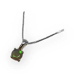 Facated Round Australian Black Opal Sterling Silver Pendant Necklace