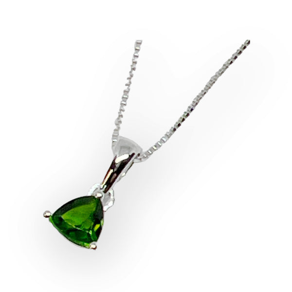 Petite Trillion Faceted Chrome Diopside Sterling Silver Pendant Necklace