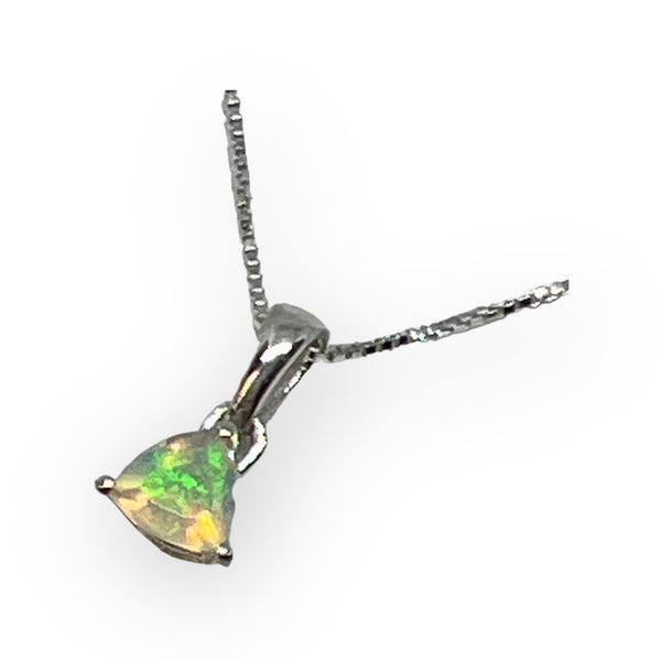 Petite Trillion Faceted Ethiopian Opal Sterling Silver Pendant Necklace