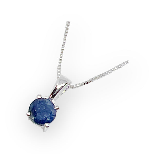 Petite Round Faceted Blue Sapphire Sterling Silver Pendant Necklace