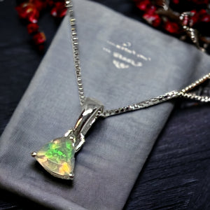 Petite Trillion Faceted Ethiopian Opal Sterling Silver Pendant Necklace