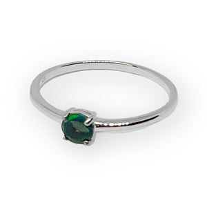 Petite Australian Round Black Opal Sterling Silver Ring
