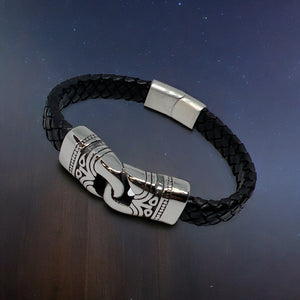 Stainless Steel Leather Braid Bond Bracelet