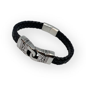 Stainless Steel Leather Braid Bond Bracelet