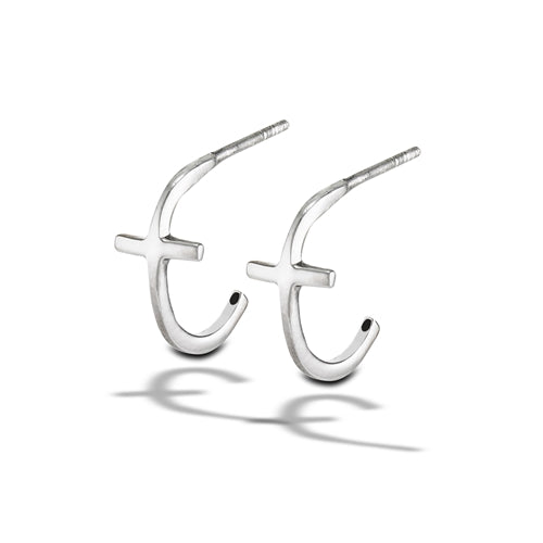 Sterling Silver Cross Hoop Post Earrings