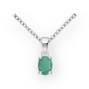 Emerald Solitaire Sterling Silver Pendant Necklace