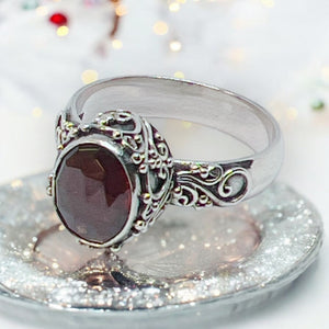 Garnet Swirls Sterling Silver Ring