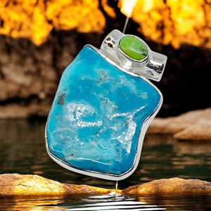 Kingman Turquoise Designer Sterling Silver Pendant