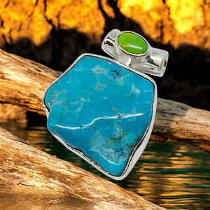 Kingman Turquoise Designer Sterling Silver Pendant