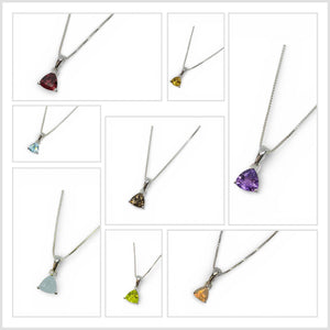 Trillion-Cut Natural Gemstone Necklace – .925 Sterling Silver Solitaire Pendant