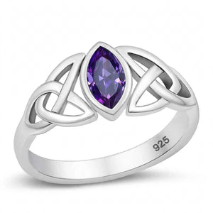 Amethyst CZ Celtic Sterling Silver Ring