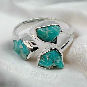 Kingman Turquoise Triple Nugget Sterling Silver Ring