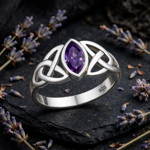 Amethyst CZ Celtic Sterling Silver Ring