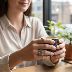 Handcrafted 925 Sterling Silver Granulated Statement Band – 12mm Wide Textured Artisan Ring