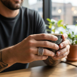 Handcrafted 925 Sterling Silver Granulated Statement Band – 12mm Wide Textured Artisan Ring