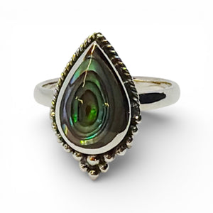 "Laguna" Pear Abalone Ring  Ornate Sterling Silver Teardrop Statement Band