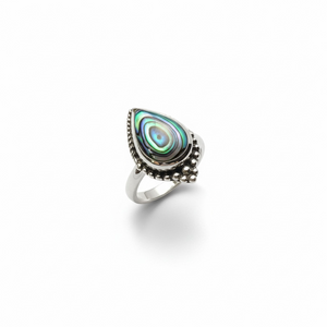 "Laguna" Pear Abalone Ring  Ornate Sterling Silver Teardrop Statement Band