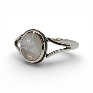 "Luna" Mother of Pearl Ring Minimalist 925 Sterling Silver Split-Shank Band