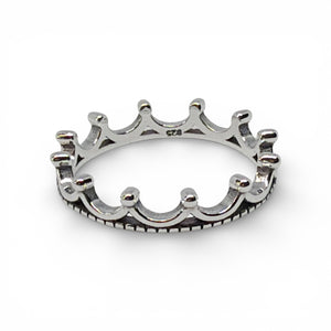 Dainty 925 Sterling Silver Crown Ring – Stackable Princess Tiara Band – Minimalist Artisan Jewelry