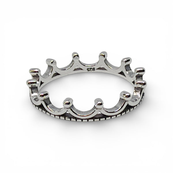 Dainty 925 Sterling Silver Crown Ring – Stackable Princess Tiara Band – Minimalist Artisan Jewelry