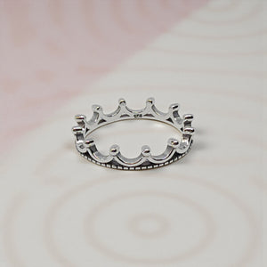 Dainty 925 Sterling Silver Crown Ring – Stackable Princess Tiara Band – Minimalist Artisan Jewelry