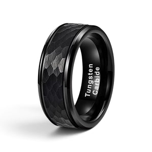 Hammered Black Tungsten Carbide Ring