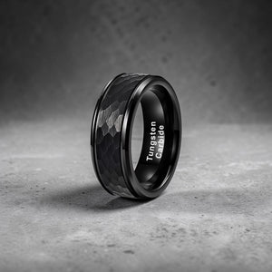 Hammered Black Tungsten Carbide Ring